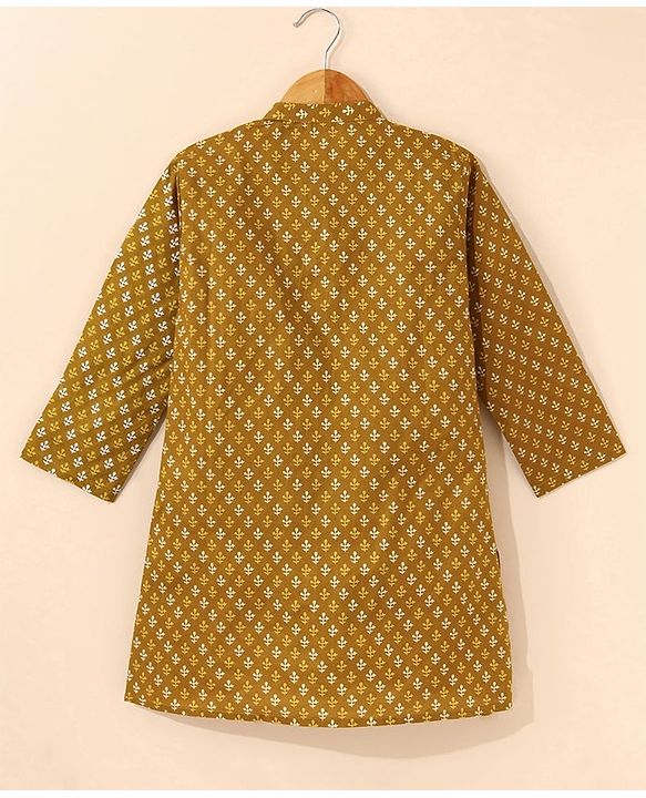 Babyhug Full Sleeves Printed Kurta Pyjama Set - Mustard