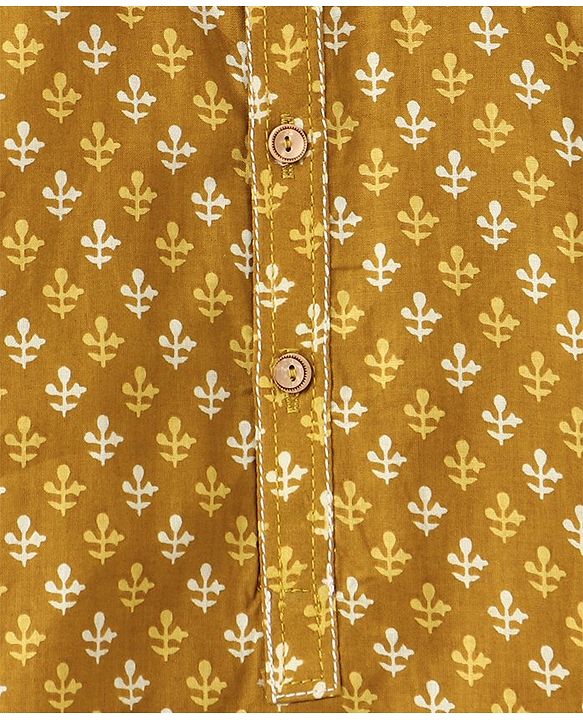 Babyhug Full Sleeves Printed Kurta Pyjama Set - Mustard