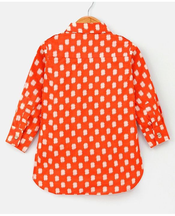 Babyhug Full Sleeves Kurta and Pyjama Set Block Print - Orange & Cream