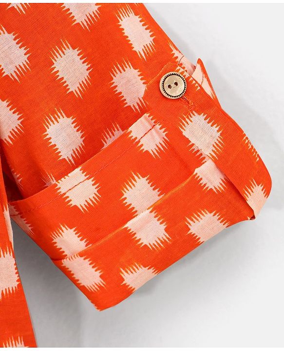 Babyhug Full Sleeves Kurta and Pyjama Set Block Print - Orange & Cream