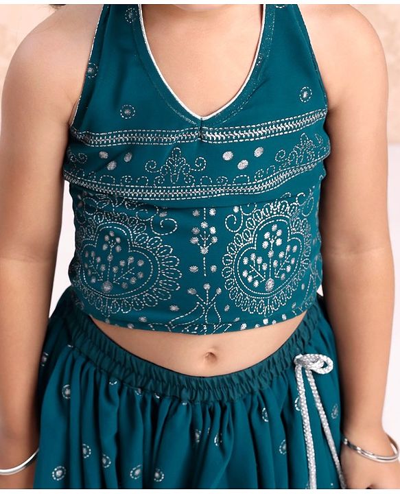 Babyhug Sleeveless Printed Choli & Lehenga Set With Dupatta - Blue