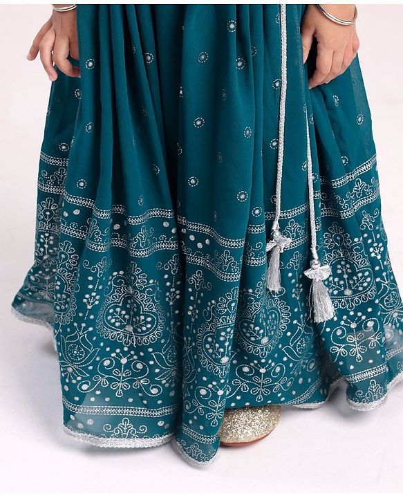 Babyhug Sleeveless Printed Choli & Lehenga Set With Dupatta - Blue
