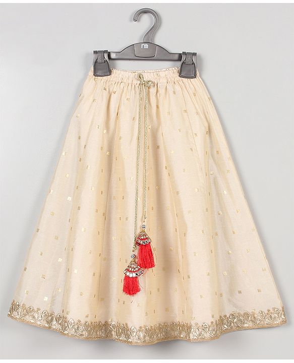 Babyhug One Shoulder Sleeves Embellished Choli & Lehenga Set With Dupatta - Off White