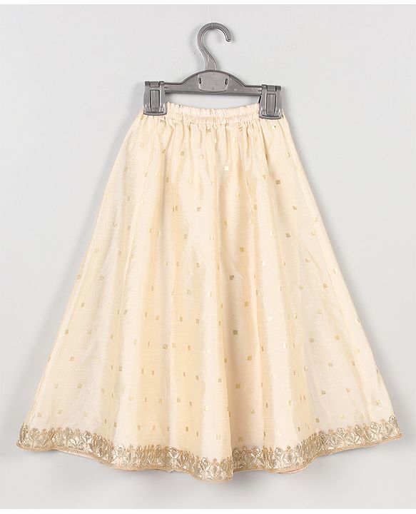 Babyhug One Shoulder Sleeves Embellished Choli & Lehenga Set With Dupatta - Off White