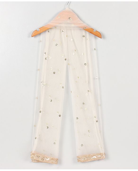 Babyhug One Shoulder Sleeves Embellished Choli & Lehenga Set With Dupatta - Off White