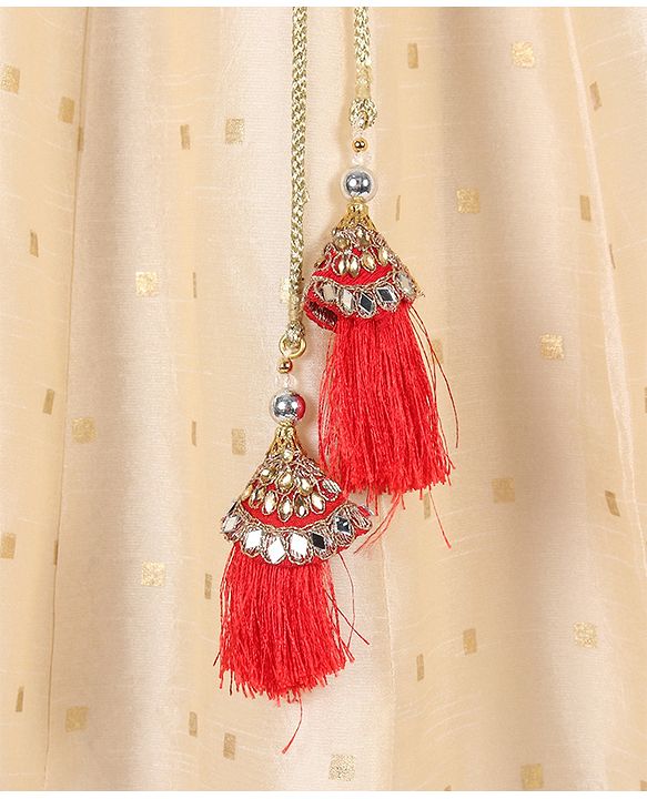 Babyhug One Shoulder Sleeves Embellished Choli & Lehenga Set With Dupatta - Off White