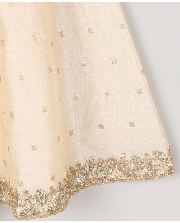 Babyhug One Shoulder Sleeves Embellished Choli & Lehenga Set With Dupatta - Off White