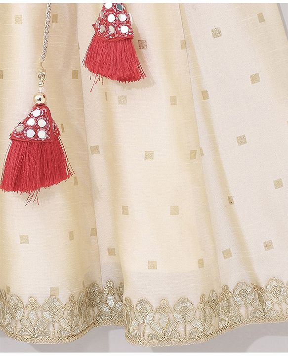 Babyhug One Shoulder Sleeves Embellished Choli & Lehenga Set With Dupatta - Off White