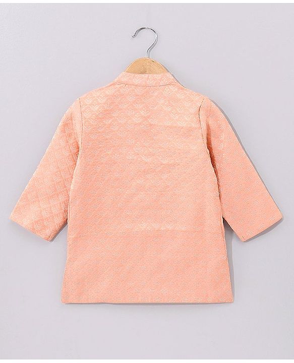 Babyhug Full Sleeves Brocade Kurta & Dhoti Set Ethnic Design - Coral
