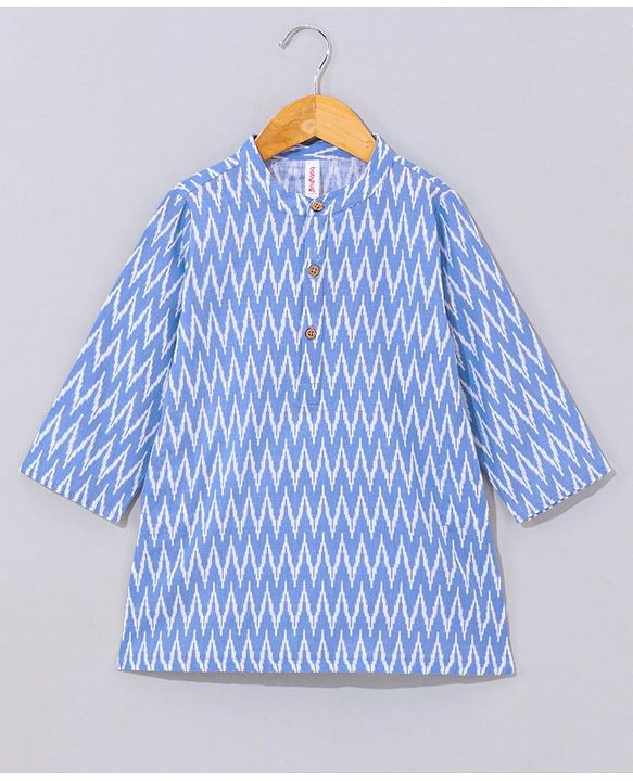 Babyhug Woven Full Sleeves Kurta And Dhoti Set Ikkat Print - Blue