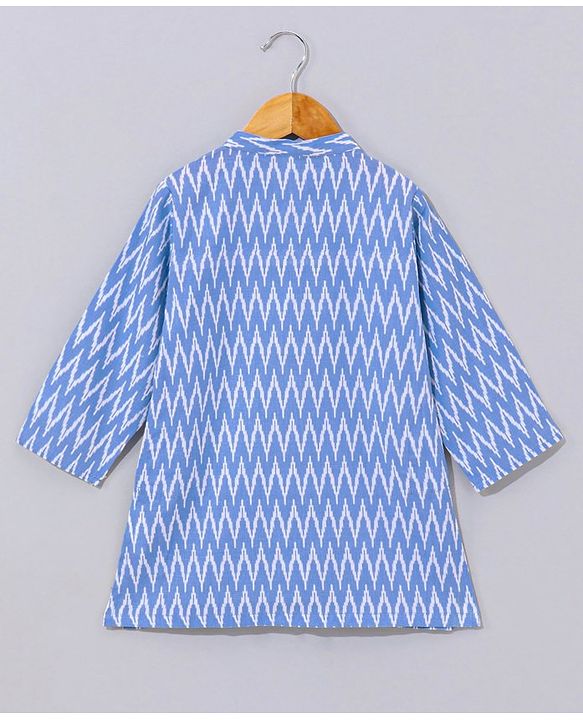 Babyhug Woven Full Sleeves Kurta And Dhoti Set Ikkat Print - Blue