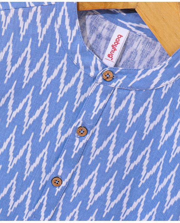 Babyhug Woven Full Sleeves Kurta And Dhoti Set Ikkat Print - Blue
