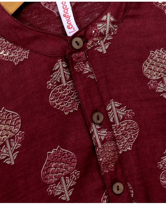 Babyhug Full Sleeves Kurta & Dhoti Set Floral Print - Maroon