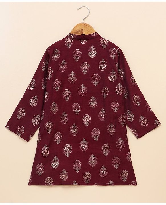 Babyhug Full Sleeves Kurta & Dhoti Set Floral Print - Maroon