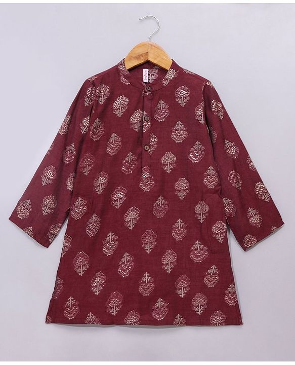 Babyhug Full Sleeves Kurta & Pyjama Set Floral Print - Maroon Beige