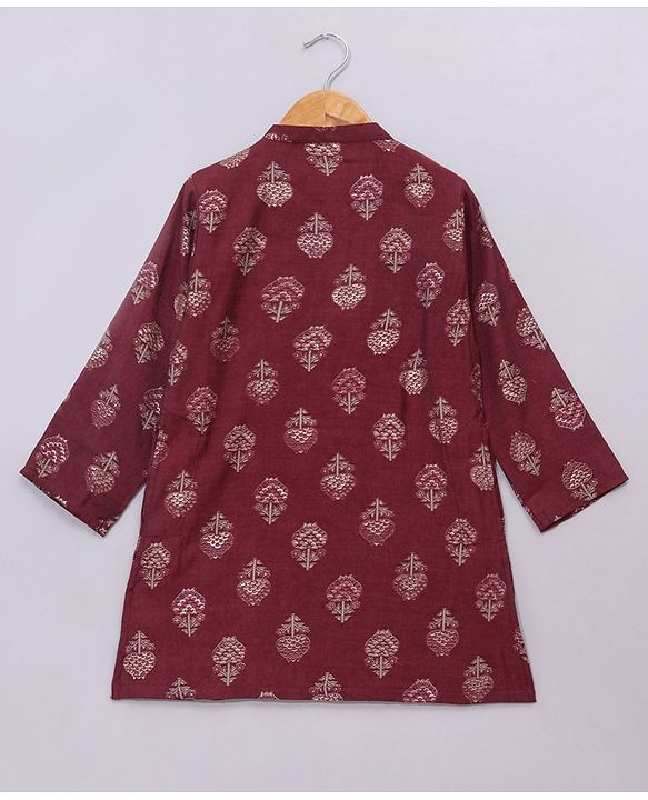 Babyhug Full Sleeves Kurta & Pyjama Set Floral Print - Maroon Beige
