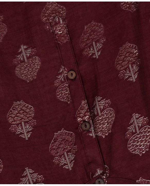 Babyhug Full Sleeves Kurta & Pyjama Set Floral Print - Maroon Beige