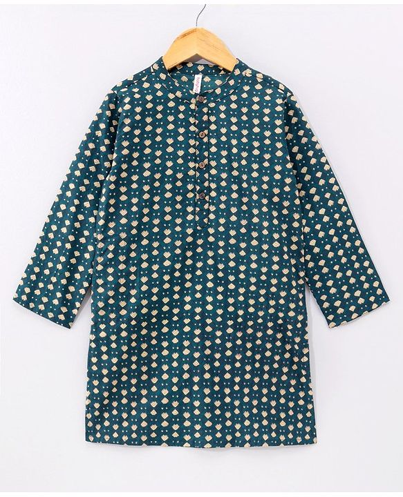Babyhug Full Sleeves Cotton Kurta & Pyjama Set Printed- Teal