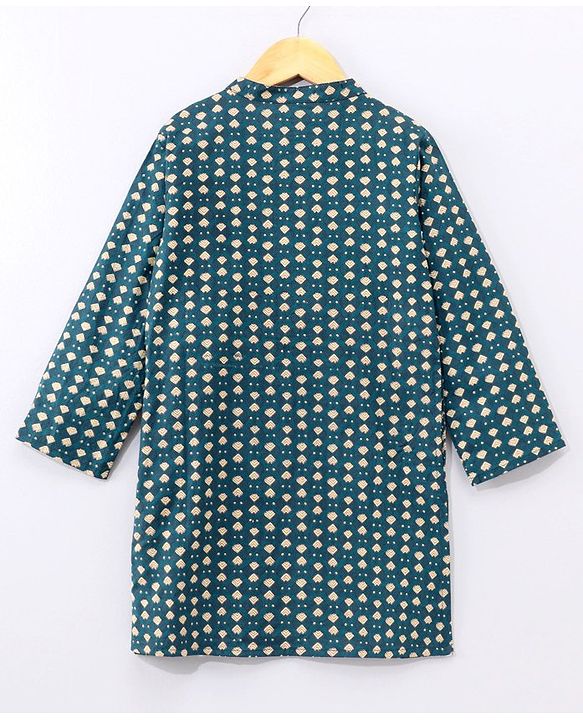Babyhug Full Sleeves Cotton Kurta & Pyjama Set Printed- Teal