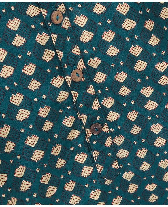 Babyhug Full Sleeves Cotton Kurta & Pyjama Set Printed- Teal