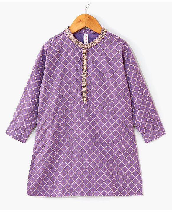 Babyhug Cotton Woven Full Sleeves Ethnic Printed Kurta & Dhoti Set - Lavender