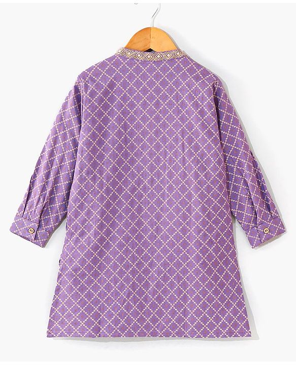 Babyhug Cotton Woven Full Sleeves Ethnic Printed Kurta & Dhoti Set - Lavender