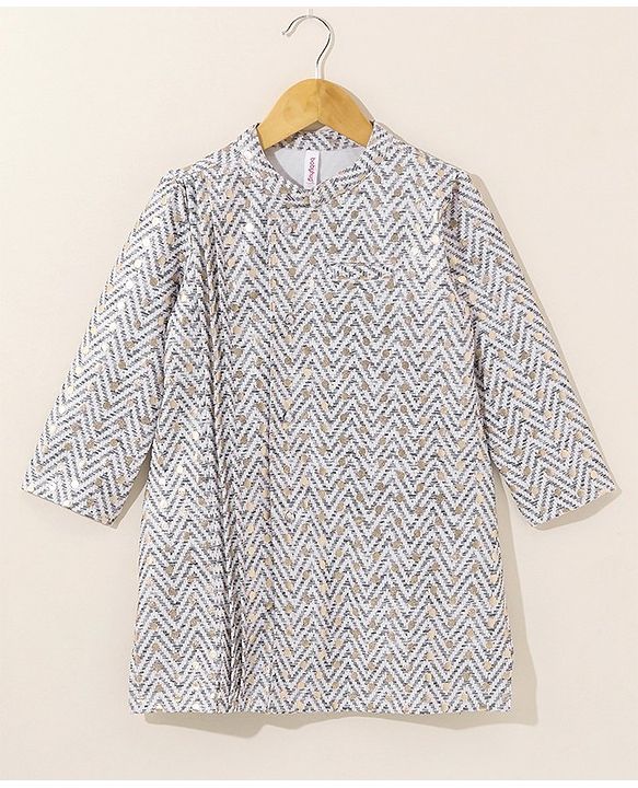 Babyhug Full Sleeves Cotton Kurta & Pyjama Set Printed- White