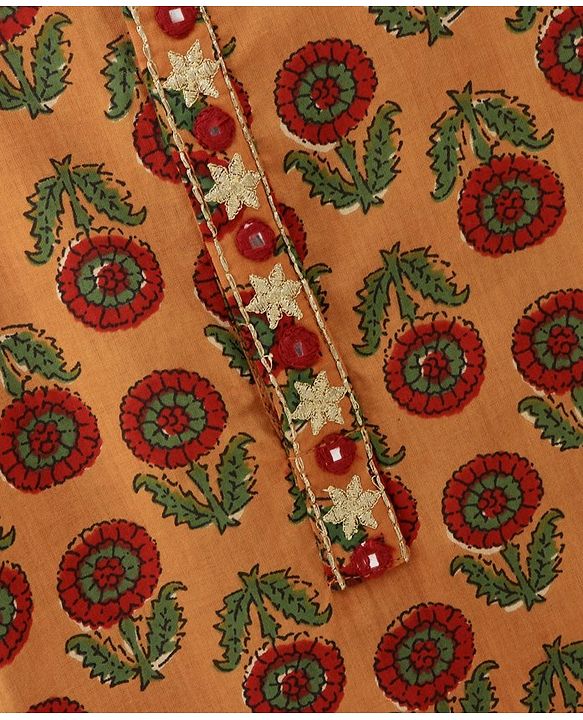 Babyhug Full Sleeves Kurta and Dhoti Set Flower Printed - Mustard