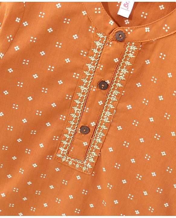 Babyhug Full Sleeves Cotton Kurta & Dhoti Set Printed- Mustard