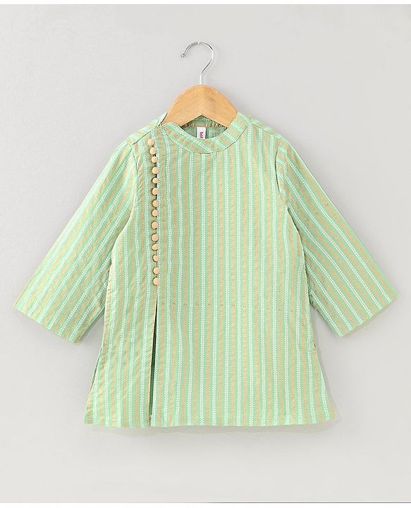 Babyhug Full Sleeves Cotton Kurta Dhoti Set Stripes Print- Green