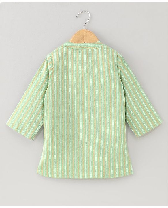 Babyhug Full Sleeves Cotton Kurta Dhoti Set Stripes Print- Green