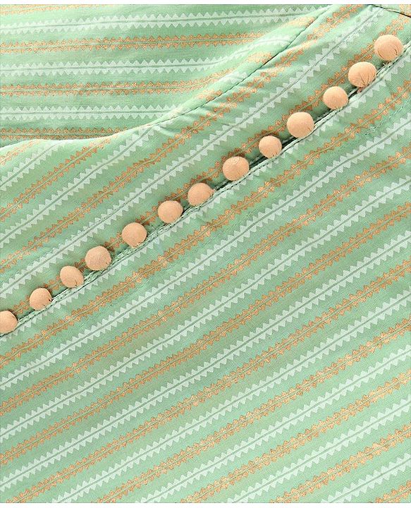 Babyhug Full Sleeves Cotton Kurta Dhoti Set Stripes Print- Green