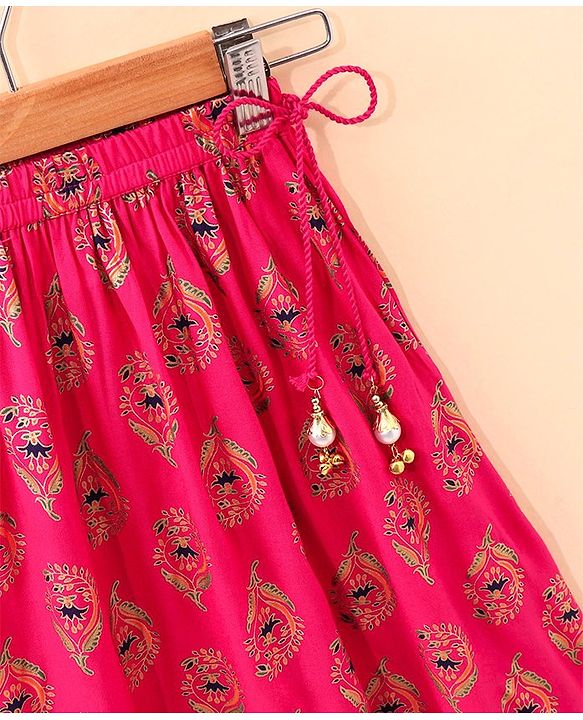 Babyhug Sleeveless Choli Lehenga And Dupatta Floral Print - Fuschia