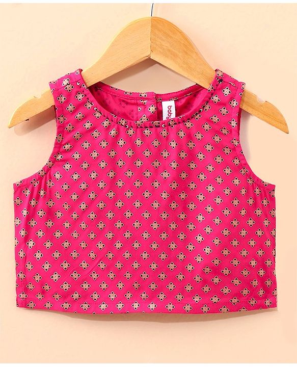 Babyhug Sleeveless Choli Lehenga And Dupatta Floral Print - Fuschia