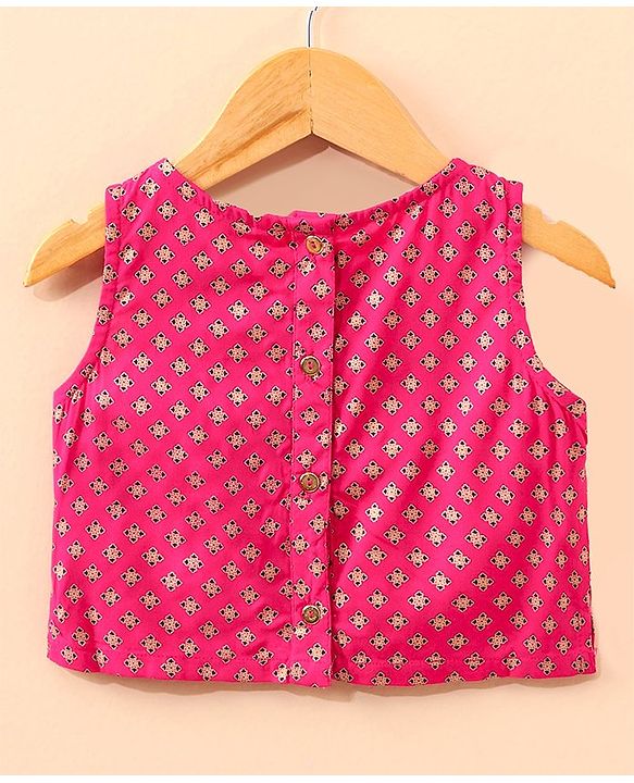 Babyhug Sleeveless Choli Lehenga And Dupatta Floral Print - Fuschia