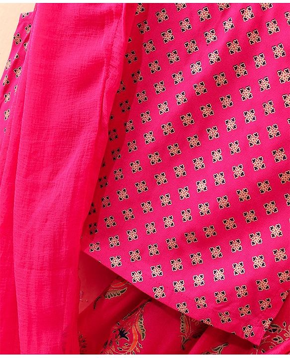Babyhug Sleeveless Choli Lehenga And Dupatta Floral Print - Fuschia