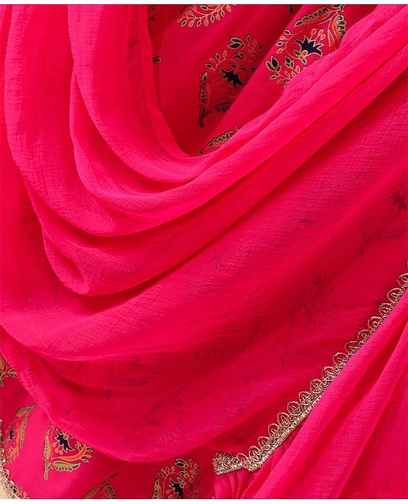 Babyhug Sleeveless Choli Lehenga And Dupatta Floral Print - Fuschia