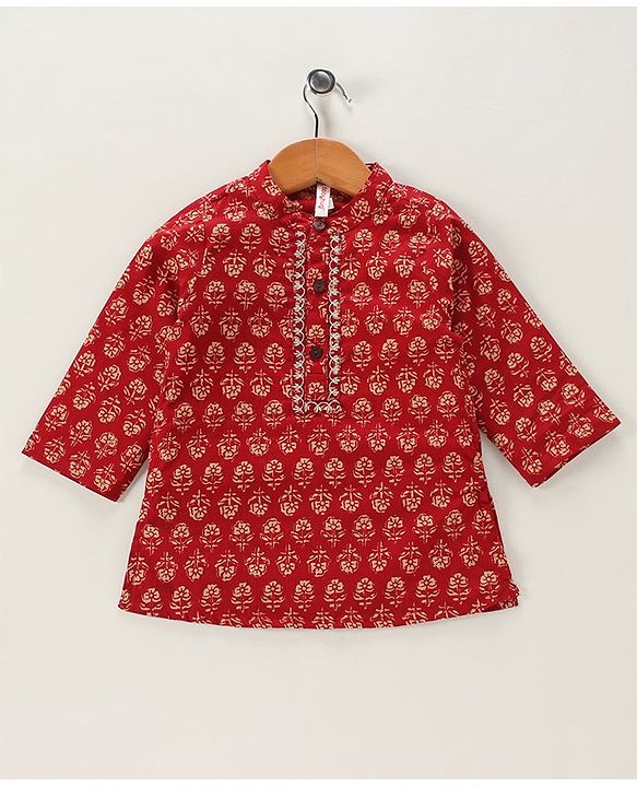Babyhug Full Sleeves Kurta & Dhoti Floral Print - Red