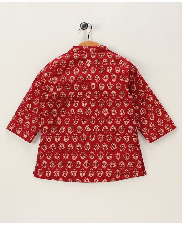 Babyhug Full Sleeves Kurta & Dhoti Floral Print - Red