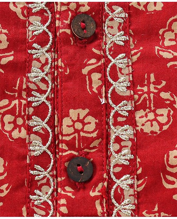 Babyhug Full Sleeves Kurta & Dhoti Floral Print - Red