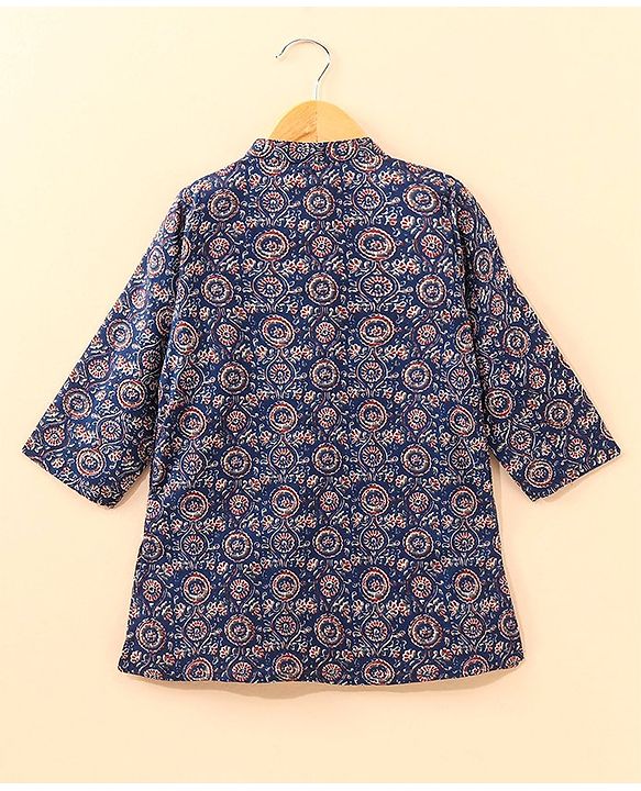 Babyhug Full Sleeves Kurta and Dhoti Set Printed - Dark Blue