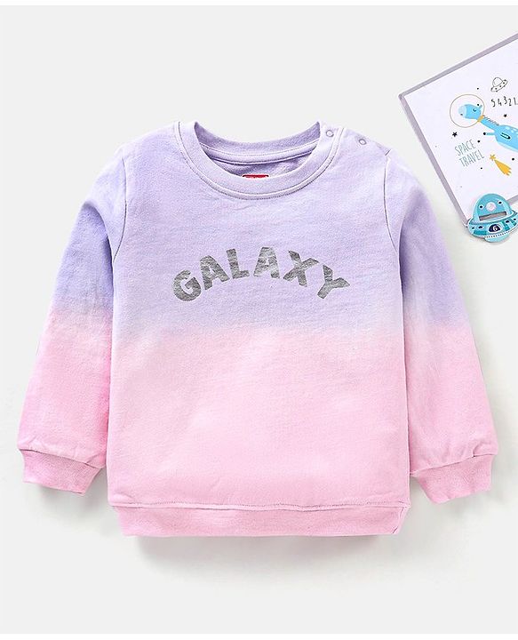 Babyhug Full Sleeves Cotton Knit Sweatshirt with Foil Print Text - Pink & Violet
