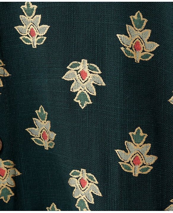 Babyhug Full Sleeves Cotton Printed Kurta & Solid Colour Dhoti Set- Green