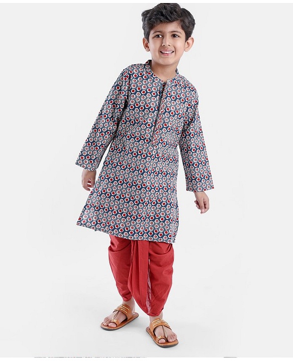 Babyhug Full Sleeves Printed Kurta & Dhoti - Grey