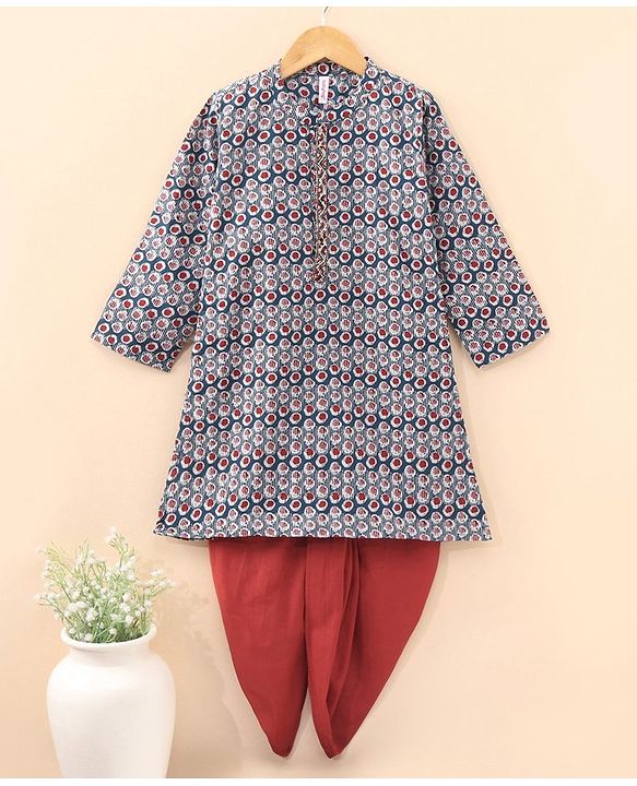 Babyhug Full Sleeves Printed Kurta & Dhoti - Grey