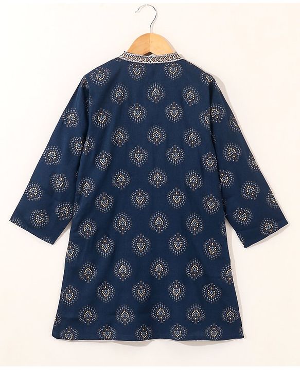 Babyhug Full Sleeves Kurta and Dhoti Set Block Print - Navy