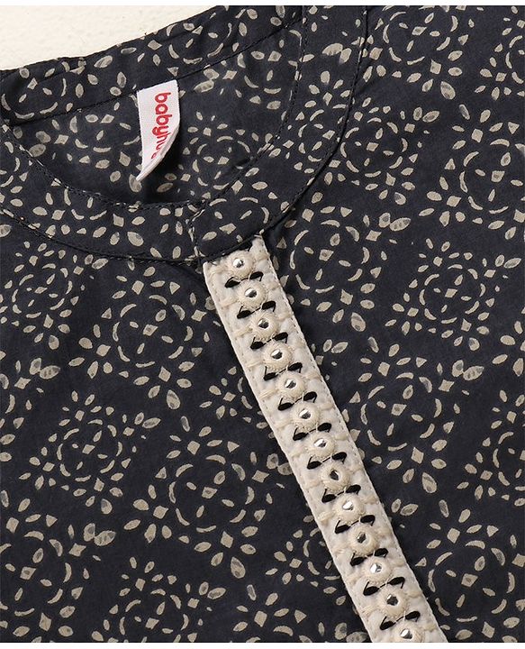 Babyhug Full Sleeves Cotton Kurta & Dhoti Set Printed- Steel Grey