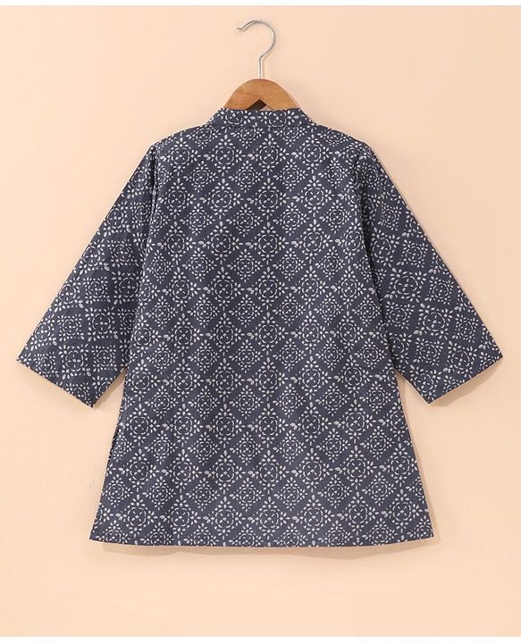 Babyhug Full Sleeves Cotton Kurta & Dhoti Set Printed- Steel Grey