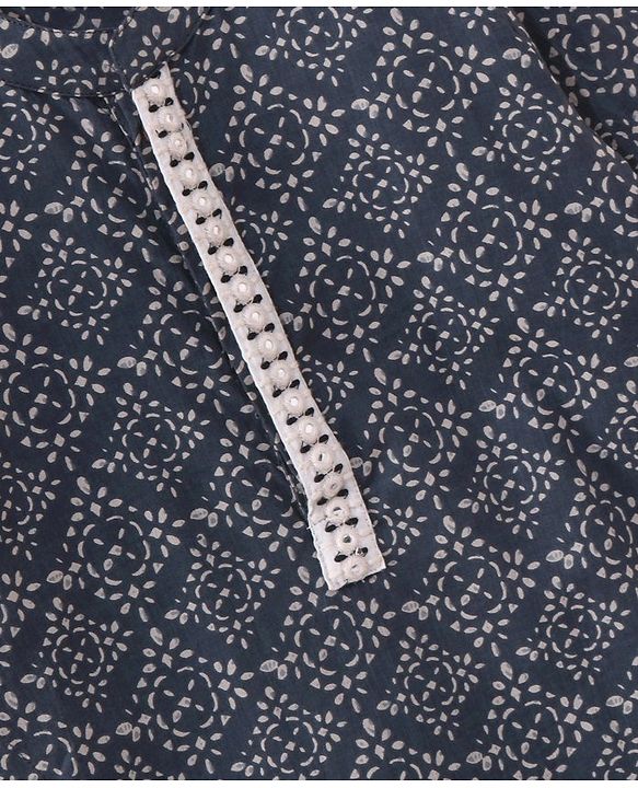 Babyhug Full Sleeves Cotton Kurta & Dhoti Set Printed- Steel Grey