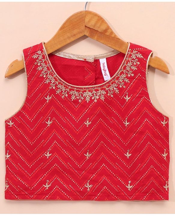 Babyhug Woven Sleeveless Choli & Lehenga Set with Dupatta Embellished & Printed - Red